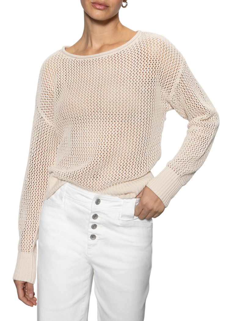 Sanctuary Open Knit Sweater- Muslin-Hand In Pocket