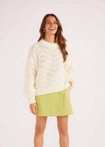 MINKPINK Luna Zig Zag Knit Jumper- Ivory-Hand In Pocket