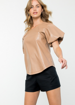 THML Telluride Puff Sleeve Leather Top ***FINAL SALE***-Hand In Pocket