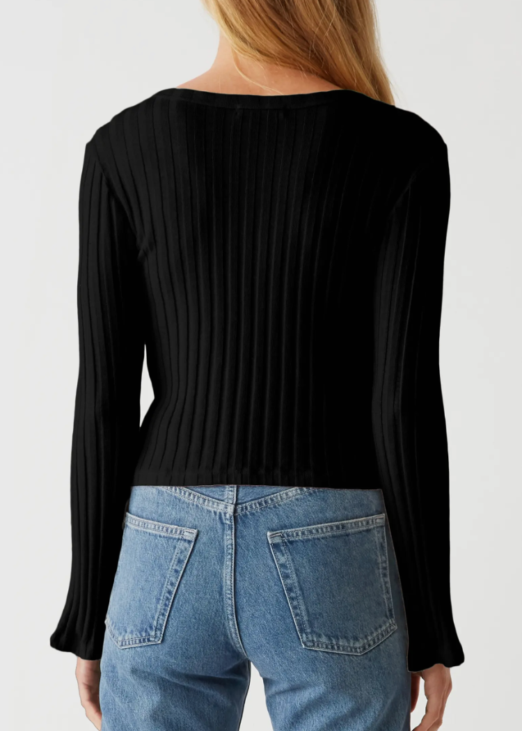 Valerie Bell Sleeve Top- Black-Hand In Pocket