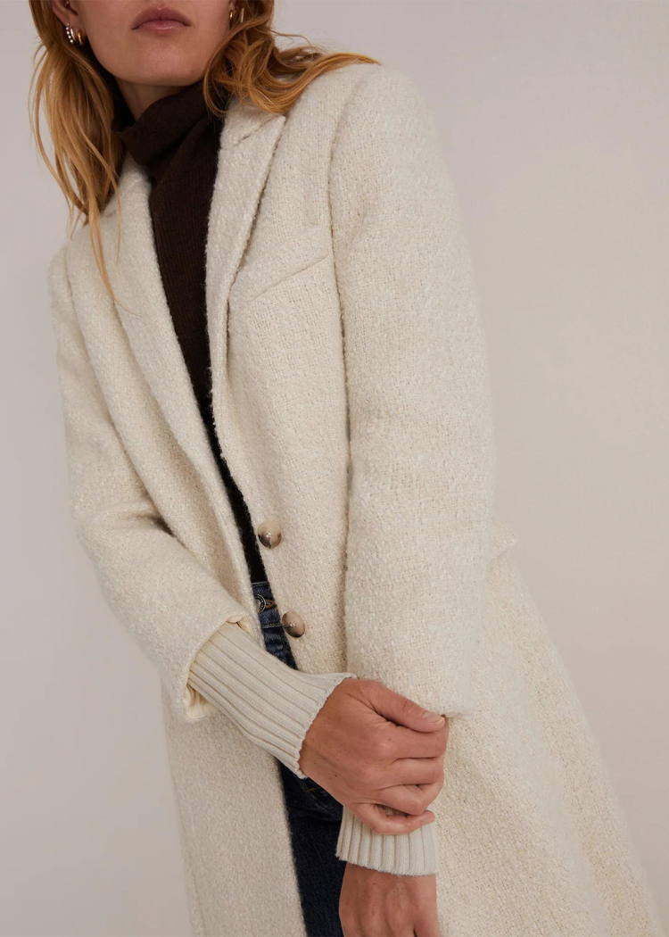 Favorite Daughter The City Coat- White Boucle-Hand In Pocket