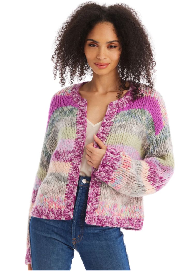 Allison Cropped Jodi Cardigan- Multi Pastel-Hand In Pocket