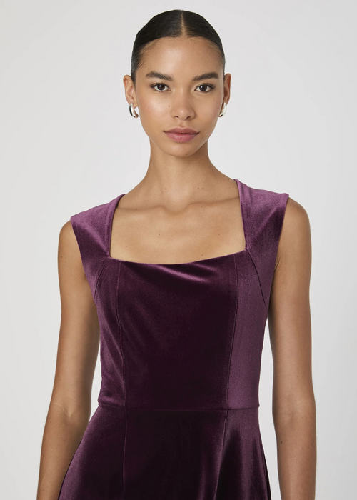 French Connection Square Neck Velvet Dress- Burgandy