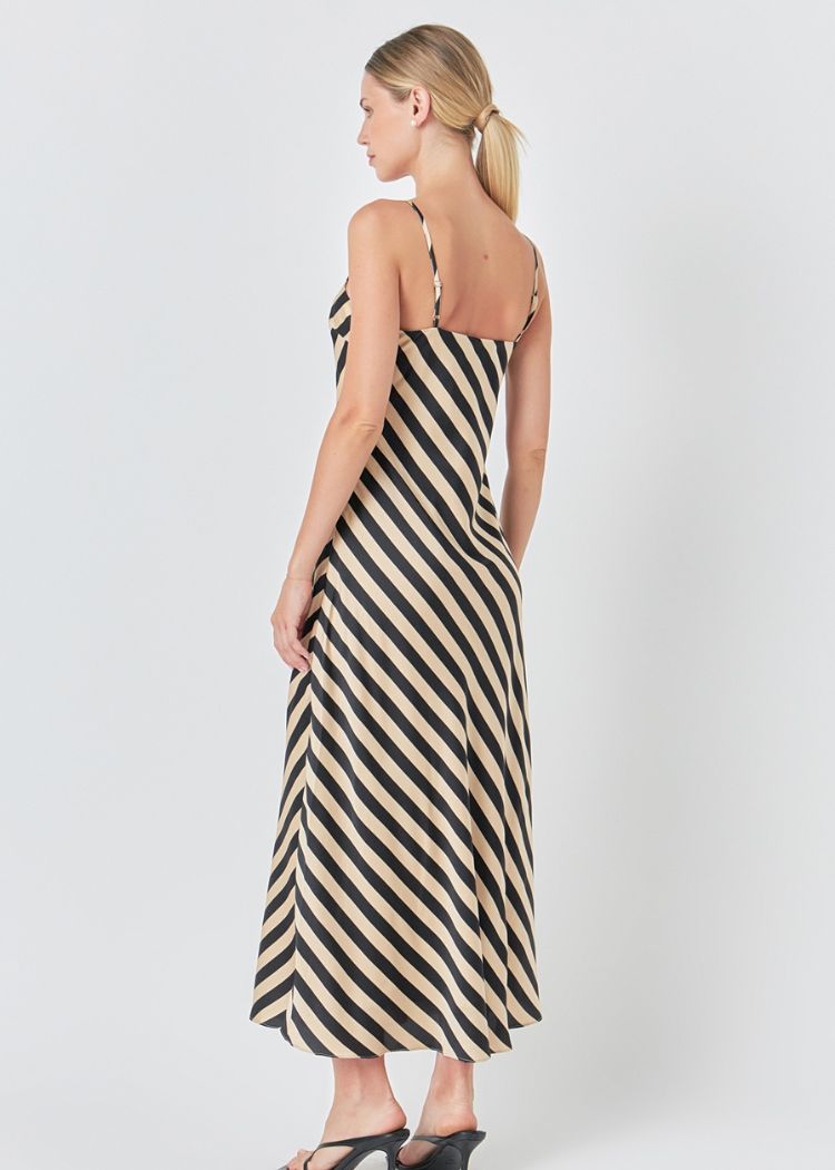 Blaire Stripped Maxi Slip Dress-Hand In Pocket