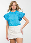 THML Darcy Embroidered Flutter Sleeve Top ***FINAL SALE***-Hand In Pocket