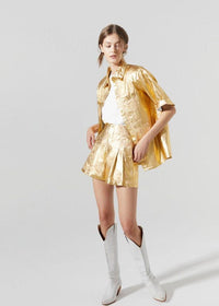 Lanhtropy Frida Metallic Linen Shorts-Hand In Pocket