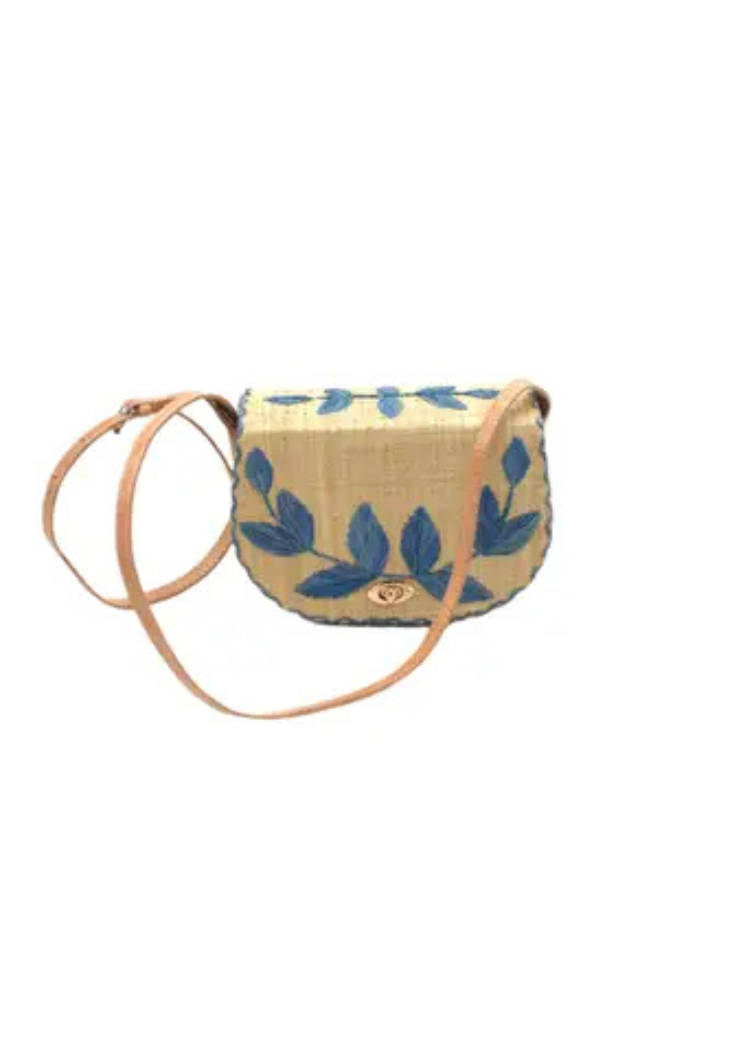 70's Embroidered Vines Straw Crossbody - Light Blue-Hand In Pocket