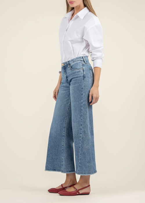 KUT Meg High Rise Fab Ab Wide Leg Denim- Defiant-Hand In Pocket