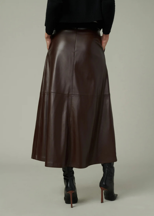 Joe's Jeans - The Tavi Leather Skirt-Coffee Bean-Hand In Pocket