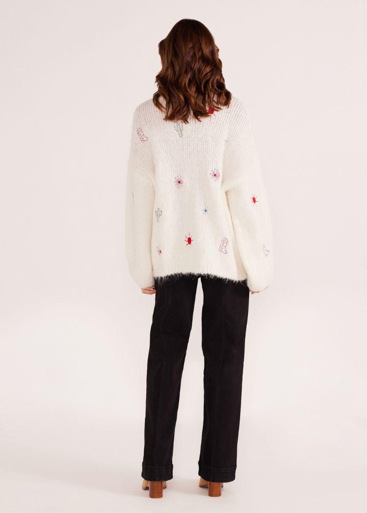 MINKPINK Rosalie Motif Knit Jumper- Ivory-Hand In Pocket