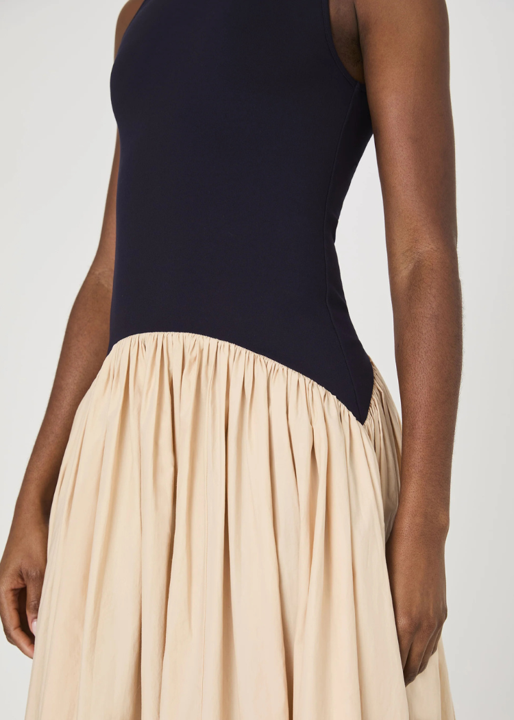 French Connection Kayle Jia Midi Dress- Navy Biscuit-Hand In Pocket