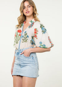 THML Malia Puff Sleeve Floral Print Top-Hand In Pocket