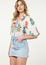 THML Malia Puff Sleeve Floral Print Top-Hand In Pocket