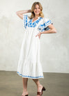 THML Juliana Embroidered Detail Dress- Cream Blue-Hand In Pocket