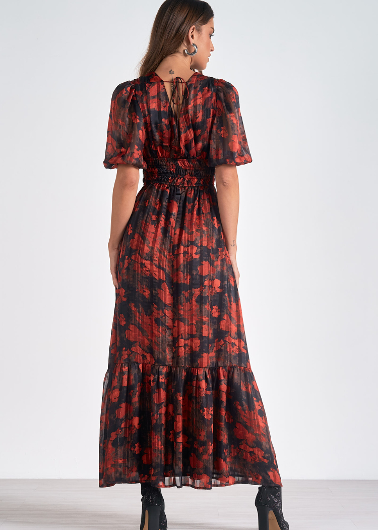 Elan Elaine Floral Dress- Red-Hand In Pocket