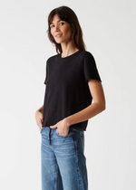 Michael Stars Jackie Raw Edge Tee- Black-Hand In Pocket