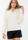 THML Genevieve Long Sleeve Textured Sweater - Cream-Hand In Pocket