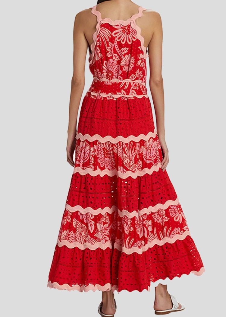 Cecilia Printed Maxi Dress- Red-Hand In Pocket