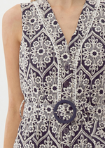 Adelyn Rae Katrina Embroidered Romper- Navy Cream-Hand In Pocket