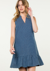 THML Ryan V-Neck Dress- Blue-Hand In Pocket