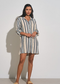 Elan Button Front Mini Dress - Natural Blue ***FINAL SALE***-Hand In Pocket