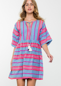 THML Beth Tassel Tie Print Dress-Hand In Pocket