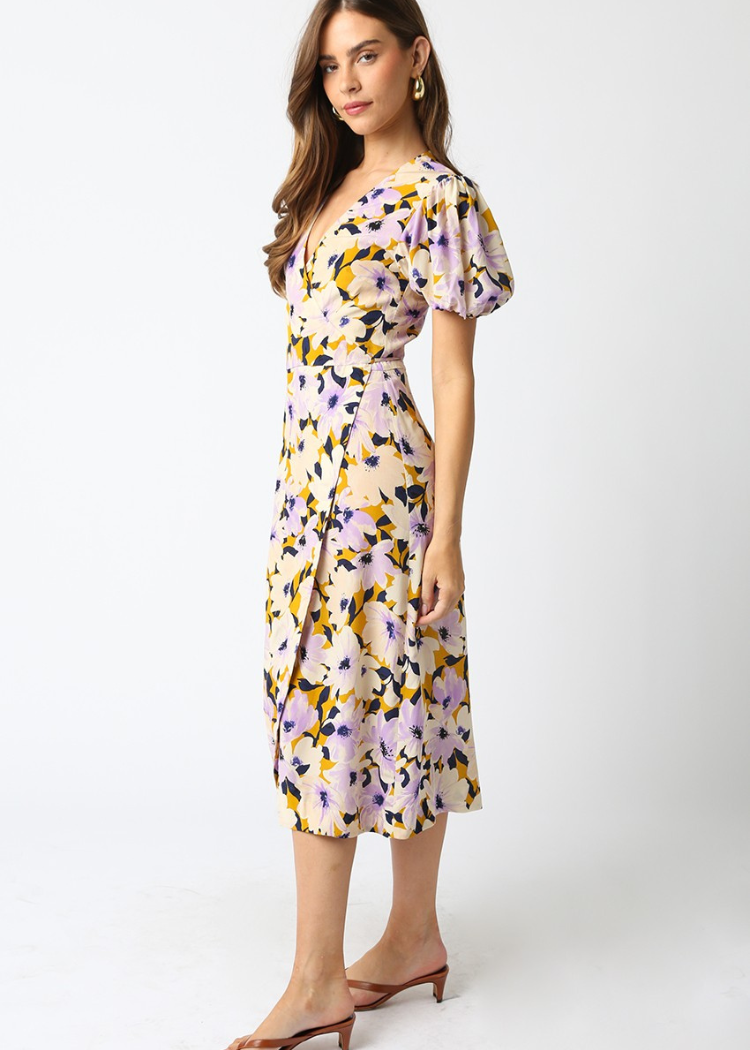 Camila Floral Dress- Lavender Mustard-Hand In Pocket