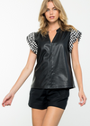 THML Catalina Mixed Media Leather Top - Black-Hand In Pocket