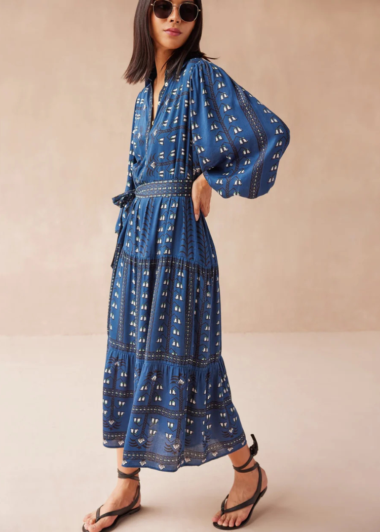 Omika Emery Maxi Dress- Malva Indigo-Hand In Pocket