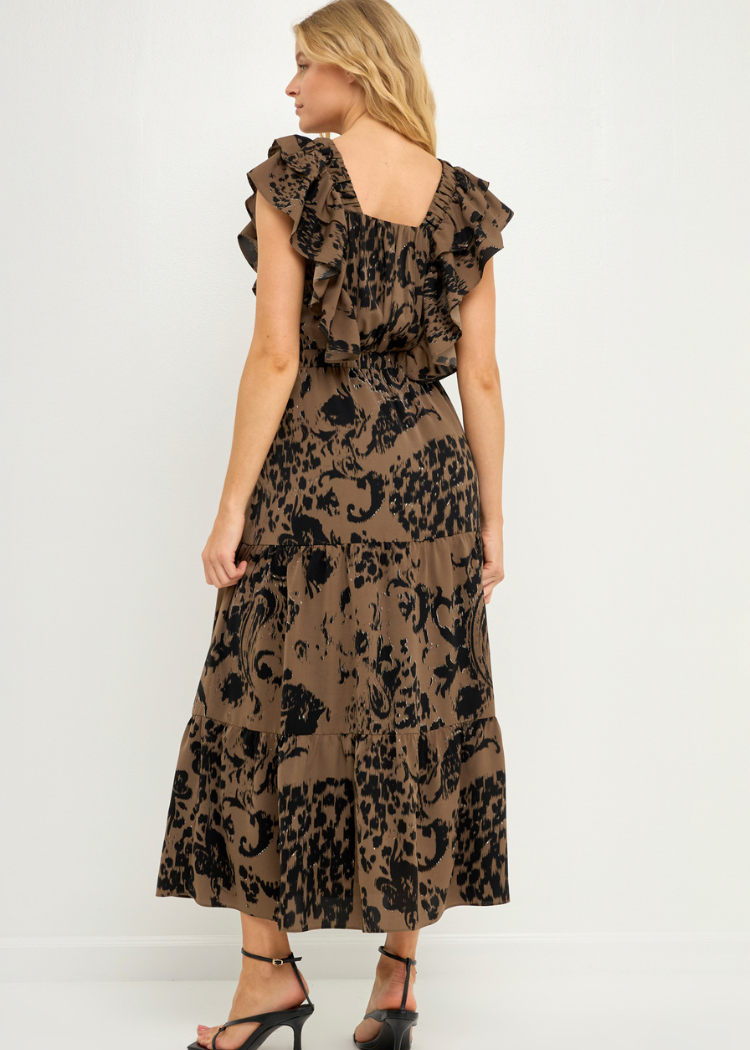 ***FINAL SALE*** Amina Ruffle Sleeve Maxi Dress-Hand In Pocket