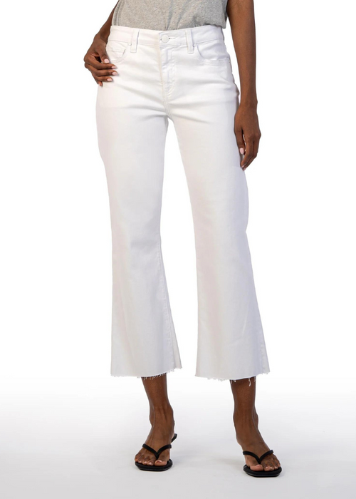 KUT Kelsey High Rise Ankle Flare- Optic White ***FINAL SALE***-Hand In Pocket