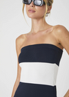 French Connection Knit Bodycon Midi Dress- White/ Marine-Hand In Pocket