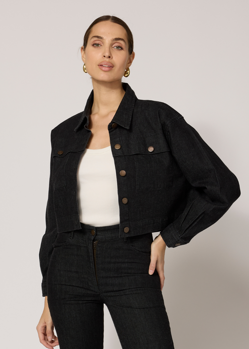 Cleobella Dean Jacket- Black Denim-Hand In Pocket