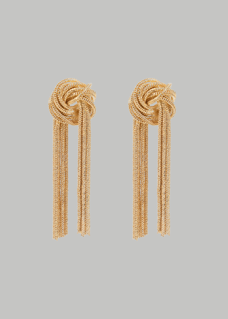 Sage Knot Chain Tassel Earrings-Hand In Pocket