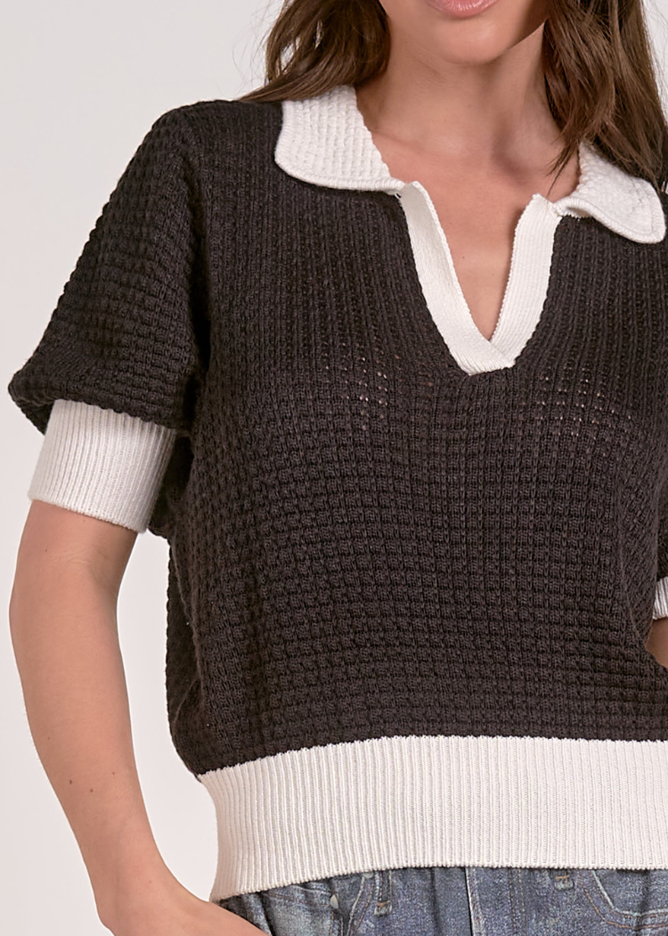 Elan Margo S/S Sweater - Black/ White-Hand In Pocket