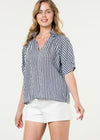 THML Noel Puff Sleeve Top- Navy-Hand In Pocket