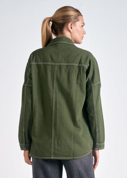 Elan Tanner Button Up Jacket- Olive-Hand In Pocket