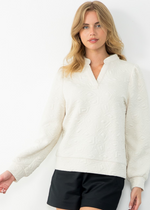 THML Genevieve Long Sleeve Textured Sweater - Cream-Hand In Pocket