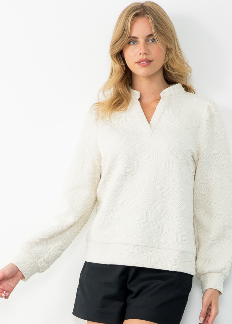 THML Genevieve Long Sleeve Textured Sweater - Cream-Hand In Pocket