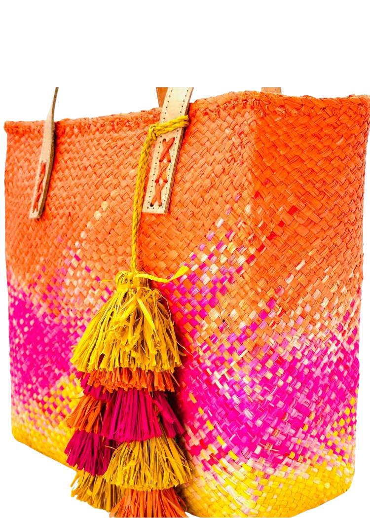 Holden Ombre Straw Handbag with Tassel Charm Embellishment-Hand In Pocket