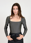 RD Style Stacy Square Neck Long Sleeve Bodysuit - Gunmetal-Hand In Pocket