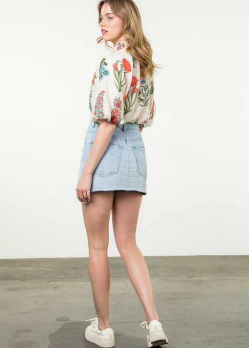 THML Malia Puff Sleeve Floral Print Top-Hand In Pocket