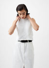 French Connection Mozart Crew Neck Sleeveless Vest- Winter White-Hand In Pocket