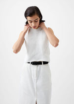 French Connection Mozart Crew Neck Sleeveless Vest- Winter White-Hand In Pocket