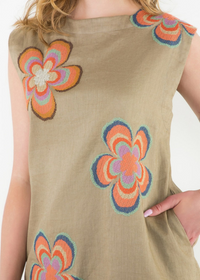 THML Havana Floral Embroidered Dress- Cream-Hand In Pocket