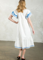 THML Juliana Embroidered Detail Dress- Cream Blue-Hand In Pocket