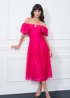 Ciebon Lottie Off Shoulder Midi Dress- Fuchsia-Hand In Pocket