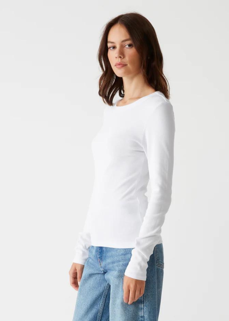 Zola Long Sleeve Crew Tee - White-Hand In Pocket