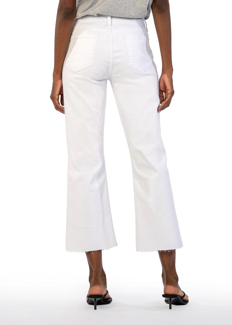 KUT Kelsey High Rise Ankle Flare- Optic White-Hand In Pocket