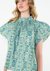 THML Dollie Flutter Sleeve Top- Blue-Hand In Pocket